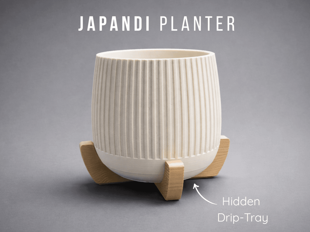 Japandi Planter | Hidden Drip Tray + Stand